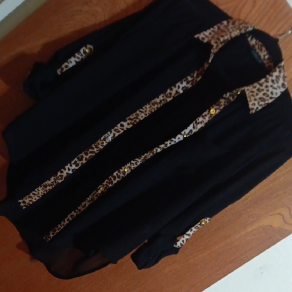 Cals Black and Leopard Button Down Shirt